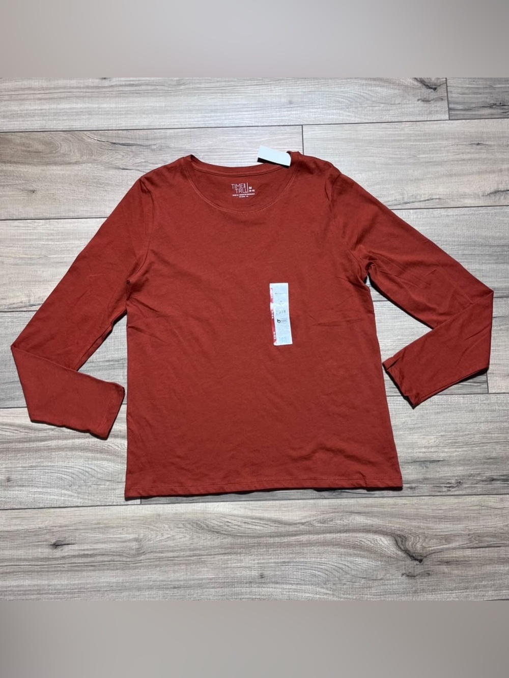 Time And Tru Womens Long Sleeve Core Tee Size Medium 8-10 Auburn Sun - Picture 1 of 9
